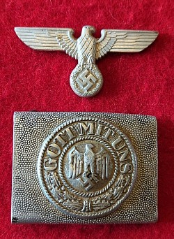 Nazi Army EM Belt Buckle and Political Visor Hat Eagle Set...$110 SOLD