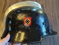 Nazi M34 Fire Police Double Decal Helmet with Comb, Liner and Neck Protector...$475 SOLD